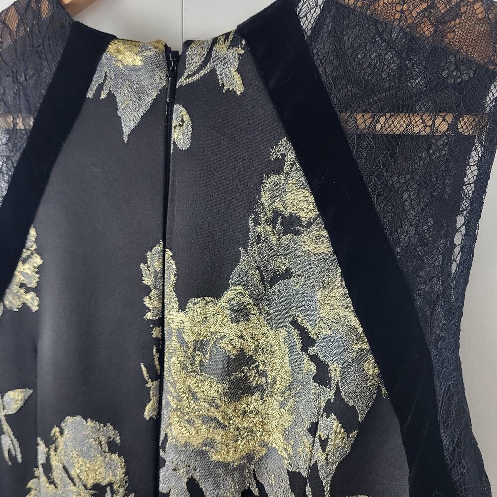 Silk Trim Metallic Floral Midi Fit and Flare Pleated Carmen Marc Valvo Dress | 4 - Picture 8 of 9